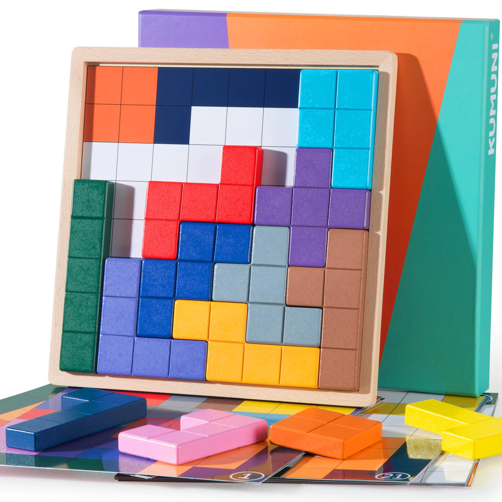 KUMUNI wooden tiles matching templates for engaging senior play and cognitive activity.
