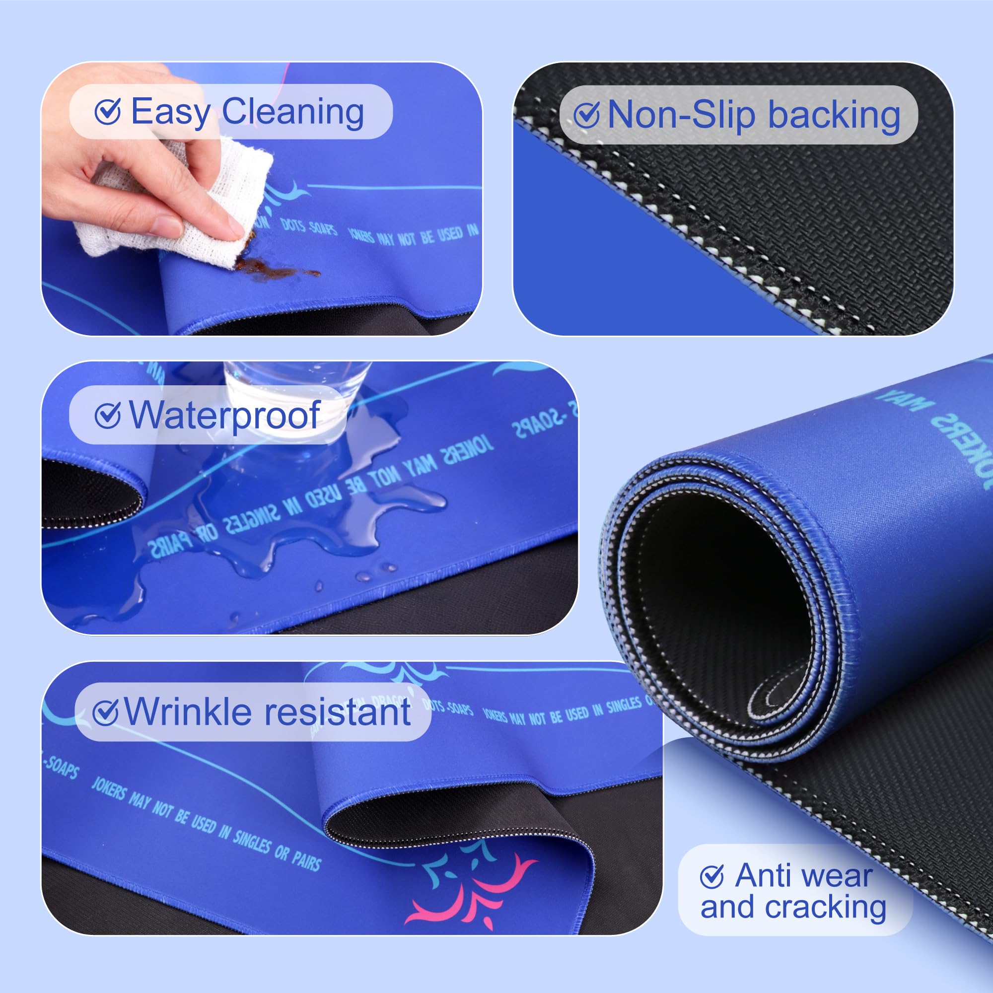 KUNTE Mahjong Mat with printed rules in blue guides beginners for smooth learning.