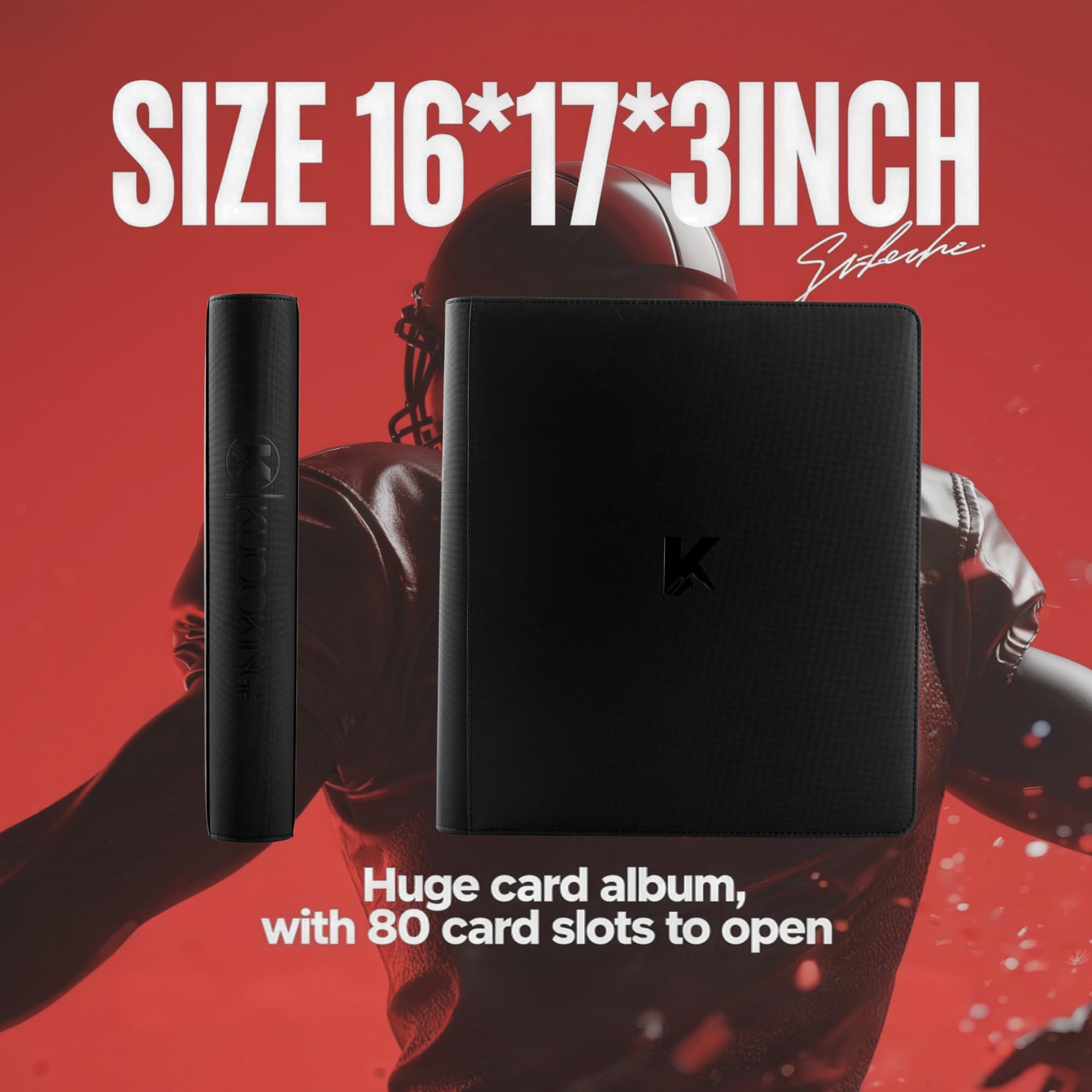 KUOOKING 2000-pocket binder compatible with standard-size sleeves and binders.