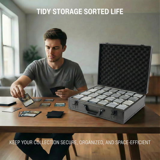 KUOOKING Premium Card Storage Box interior dividers keep cards neatly separated and organized.