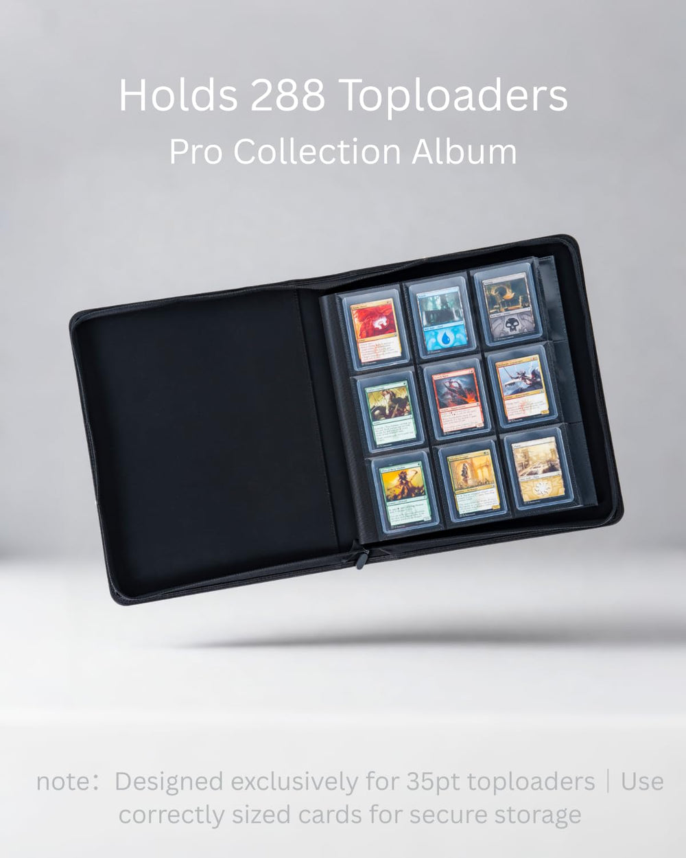 KUOOKING Toploader Binder dust-proof zipper guards decks during transport.
