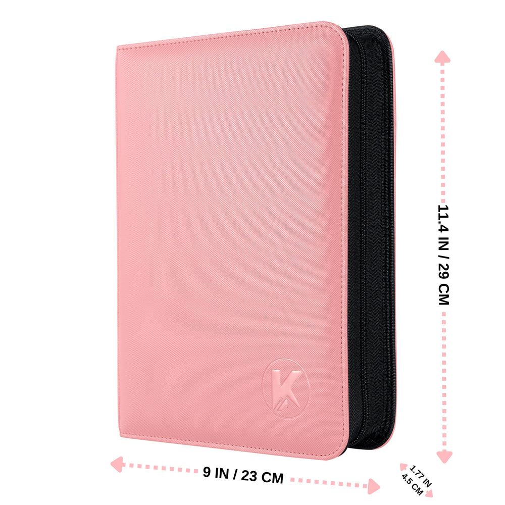 KUOOKING Toploader Binder pink cover adds vibrant display while protecting cards.