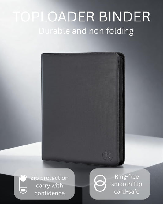 KUOOKING Toploader Binder side-loading demonstrates quick access and convenient viewing.