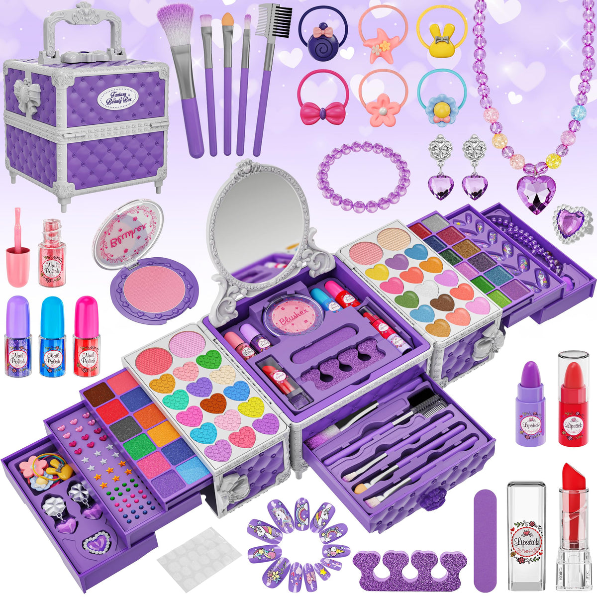Kuovei 99-pcs makeup kit with mirror boosts imaginative play.