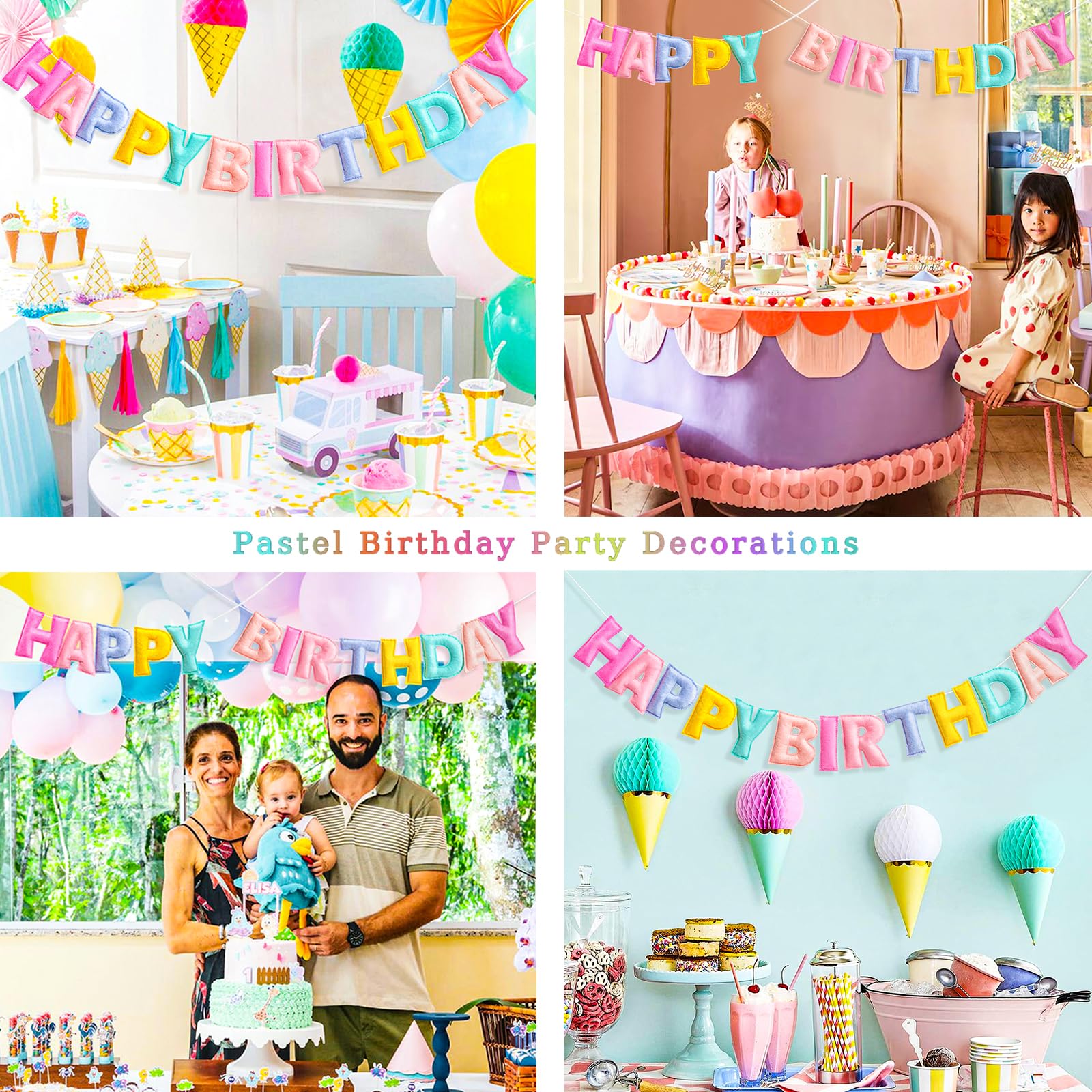 KUQJJQU rainbow pastel decor creates a lively birthday ambiance.