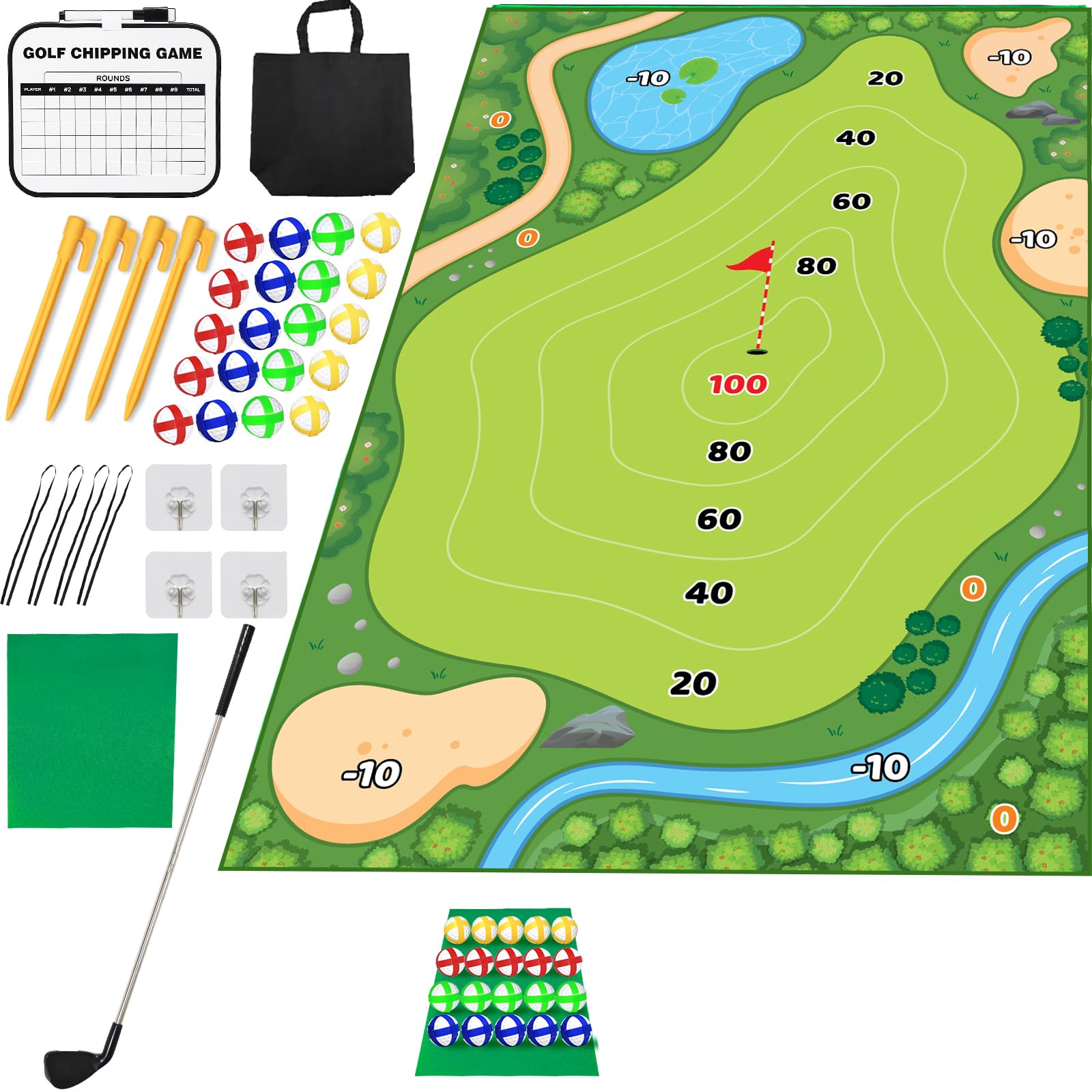 KuroShine golf chipping mat set with realistic green surface for indoor practice