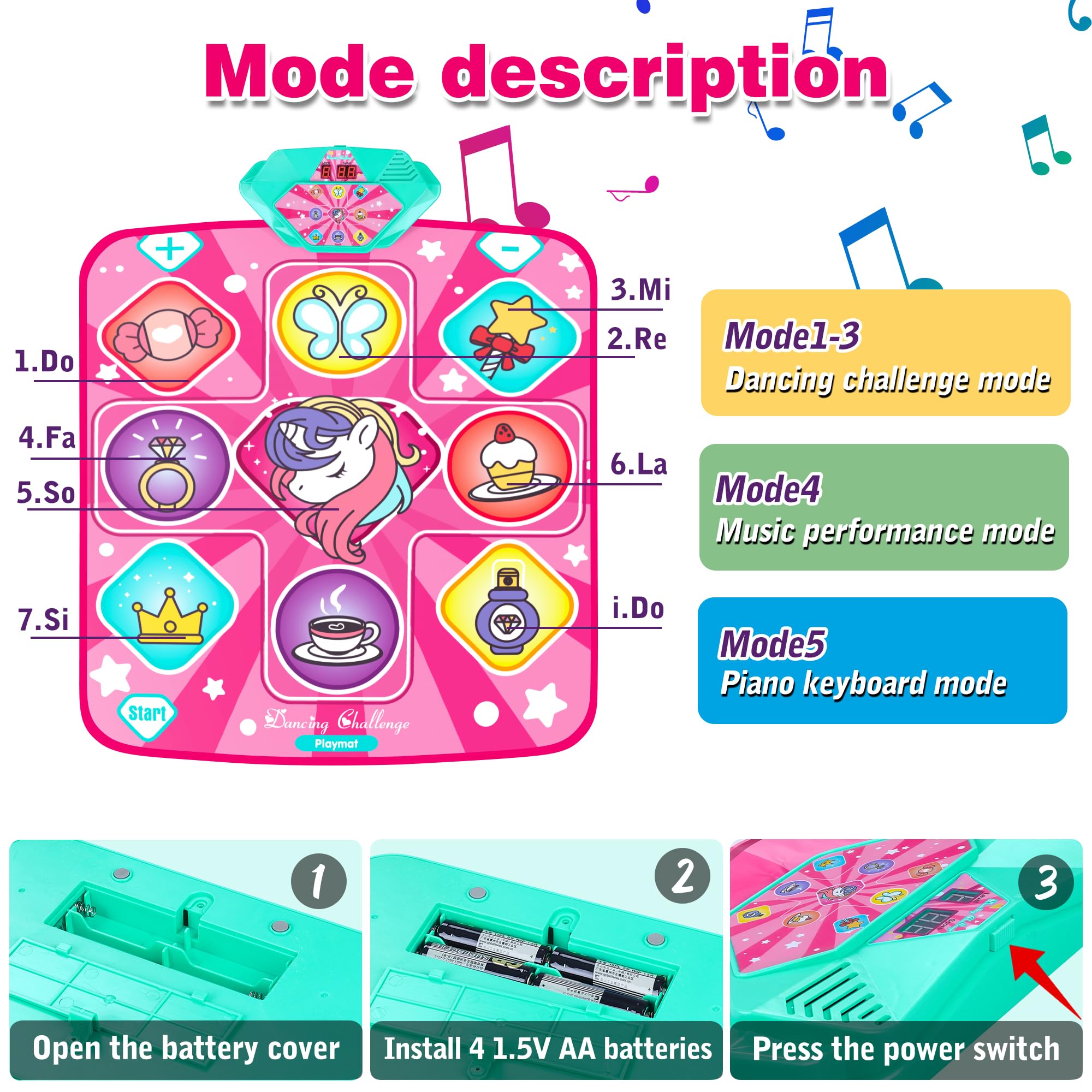 Kusntin Unicorn Dance Mat with 3 levels and 5 modes for varied play