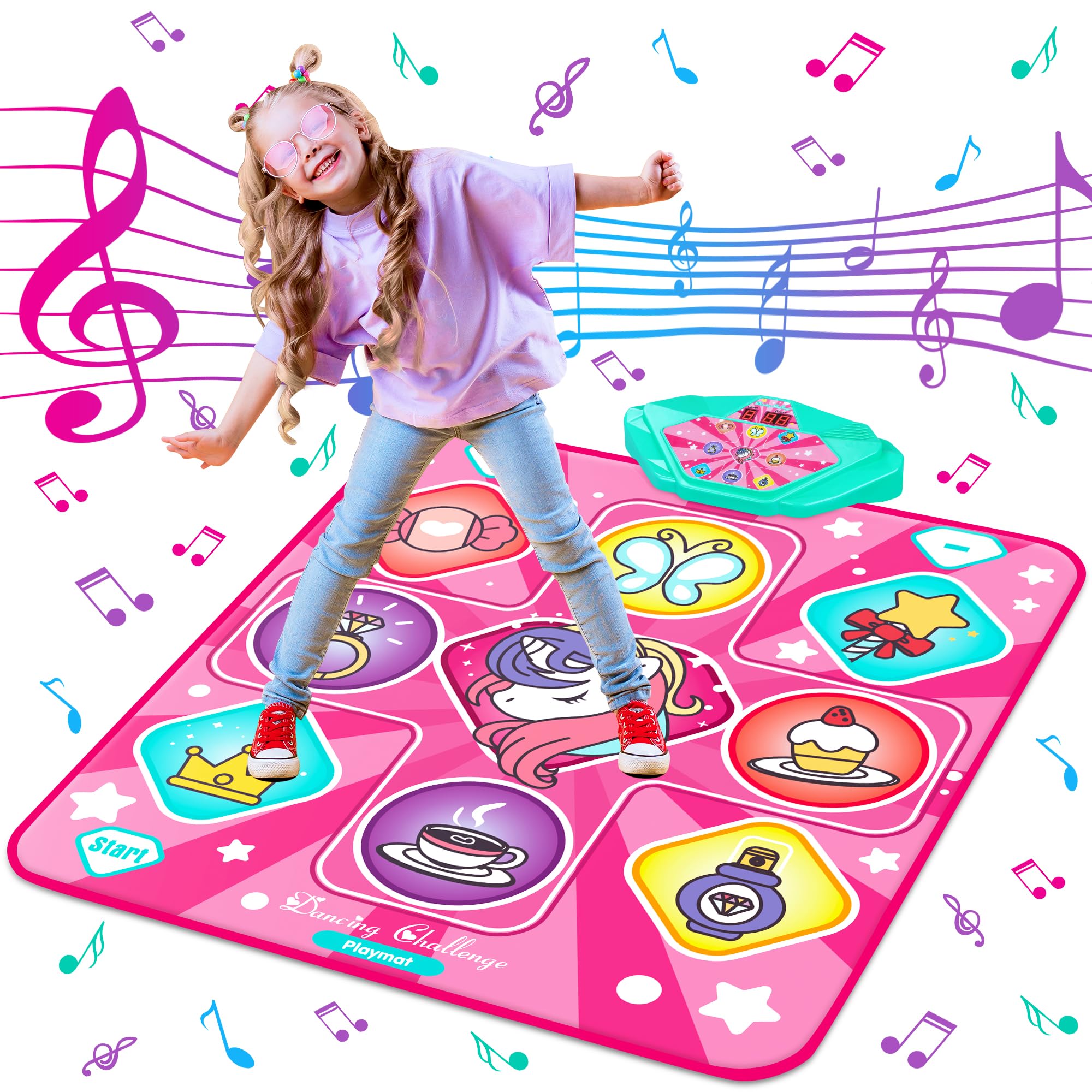 Kusntin Unicorn Dance Mat with pink LED lights for joyful rhythm play