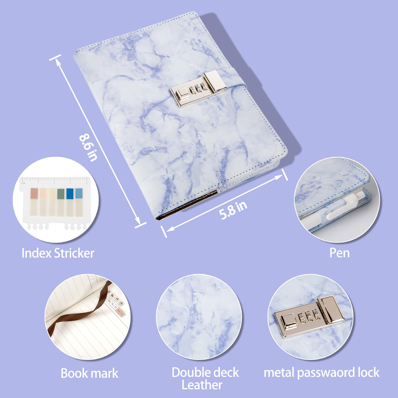Kutoda Marble Diary lock dial emphasizes secure privacy during journaling sessions.