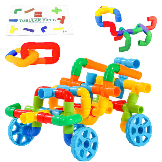 KUTOI pipe building toys with tubes and wheels promote imaginative play and fine motor practice.