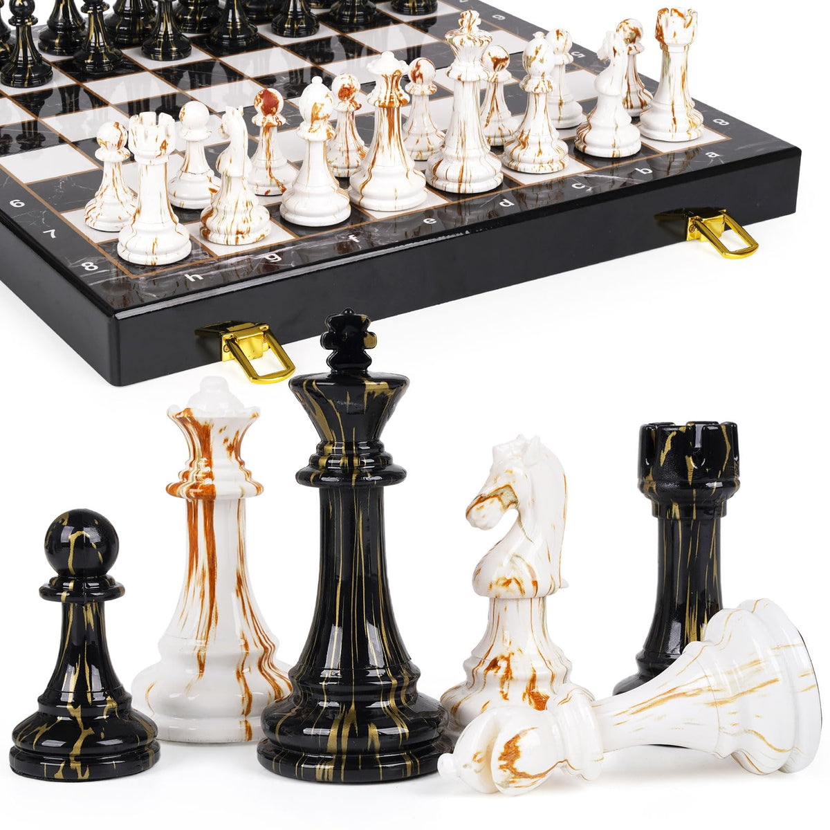 Kvintes 15-inch chess set pieces with premium weighted design for stable play.