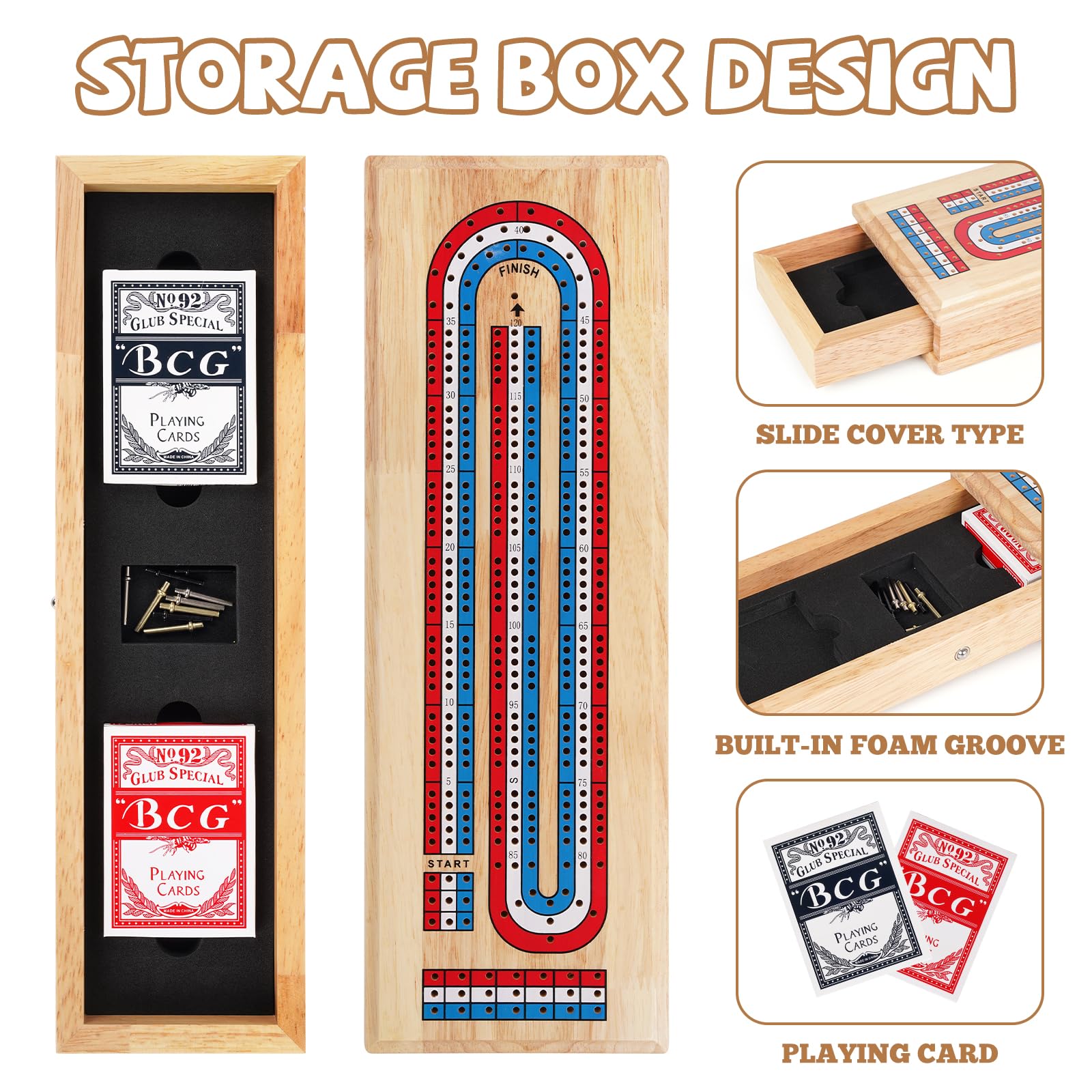 Kvintes cribbage board storage drawer keeps cards and pegs organized