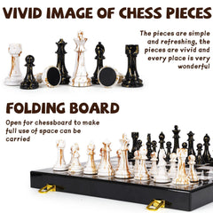 Kvintes folding marble wooden chess board for easy transport and storage.