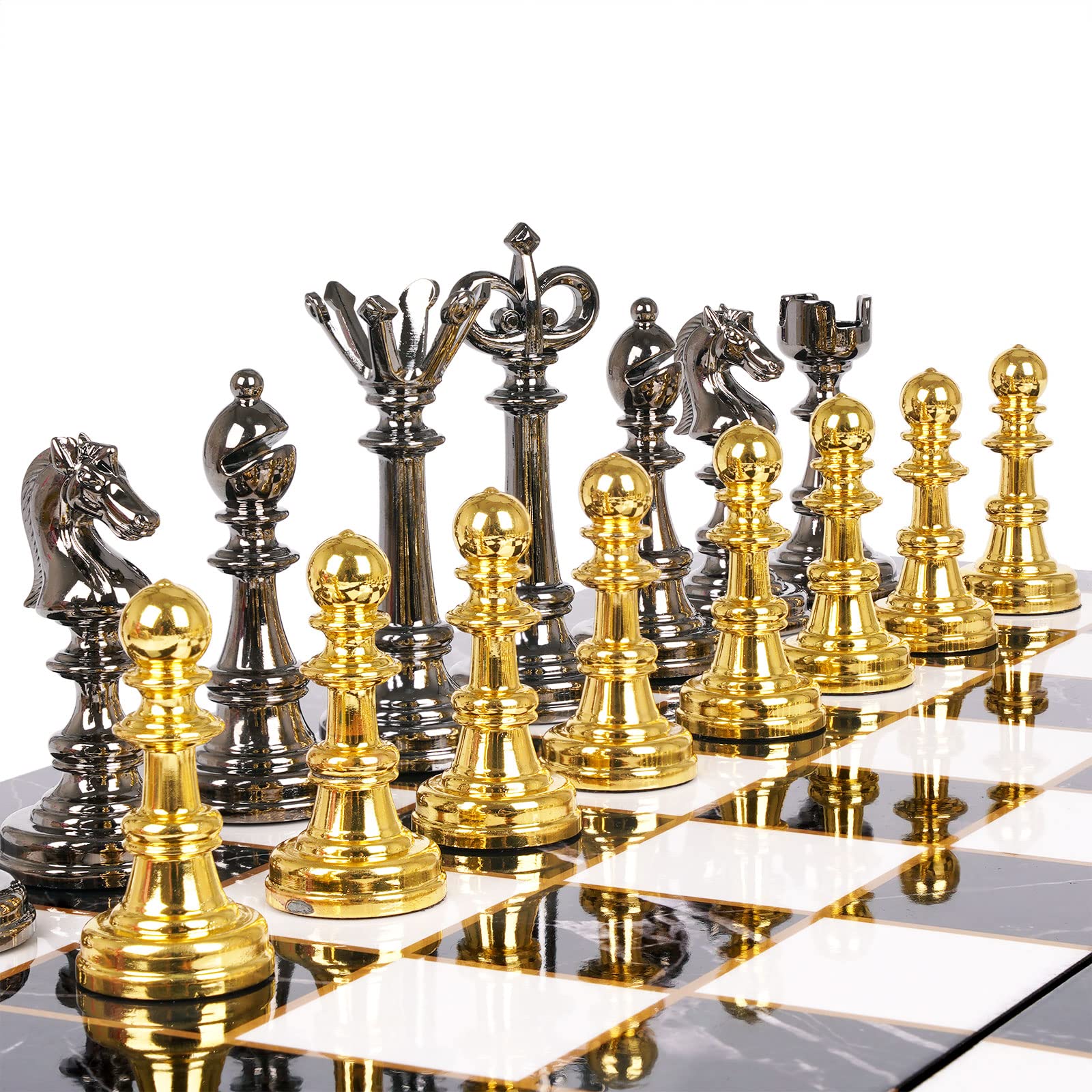 Kvintes metal chess pieces highlighting zinc alloy durability