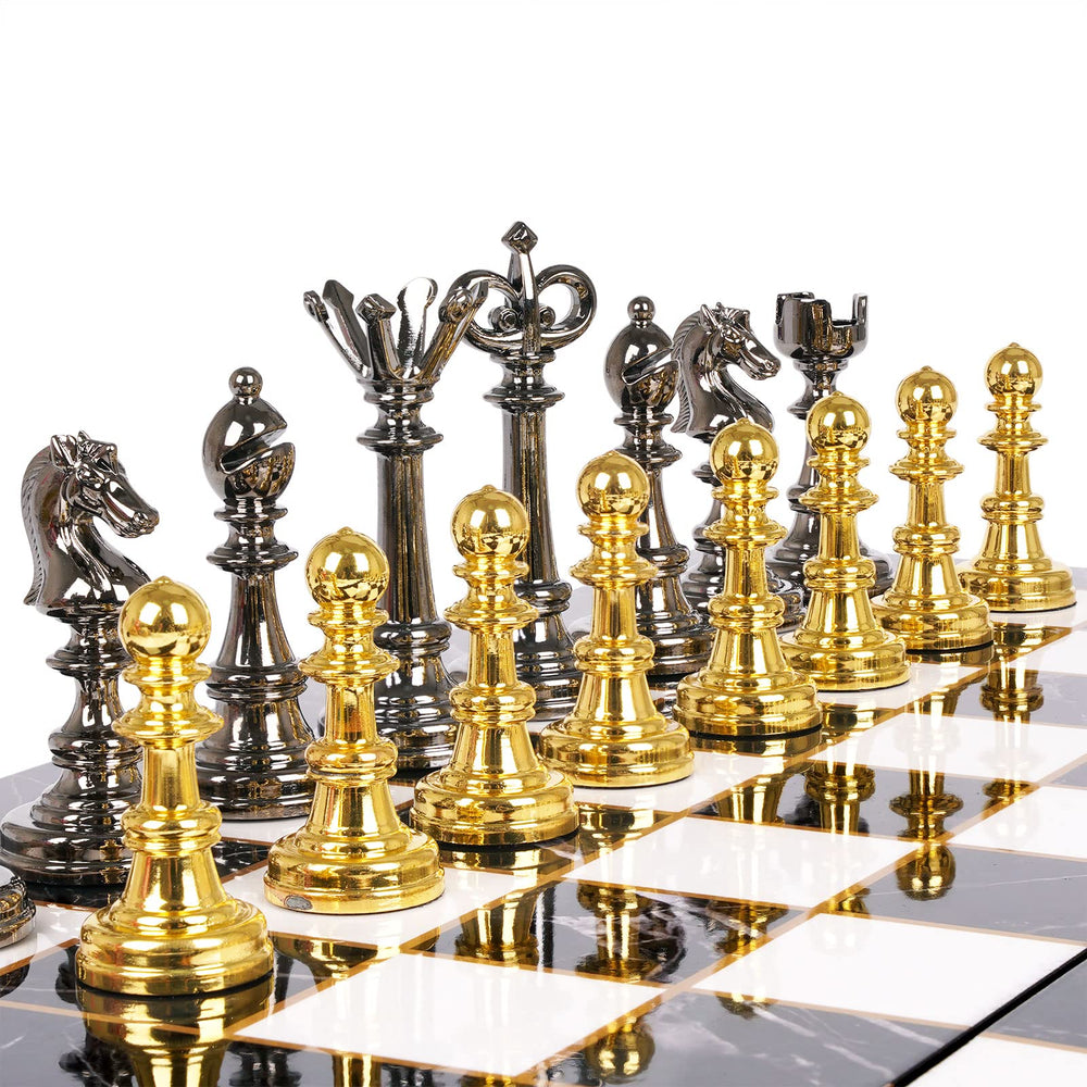 Kvintes metal chess pieces highlighting zinc alloy durability
