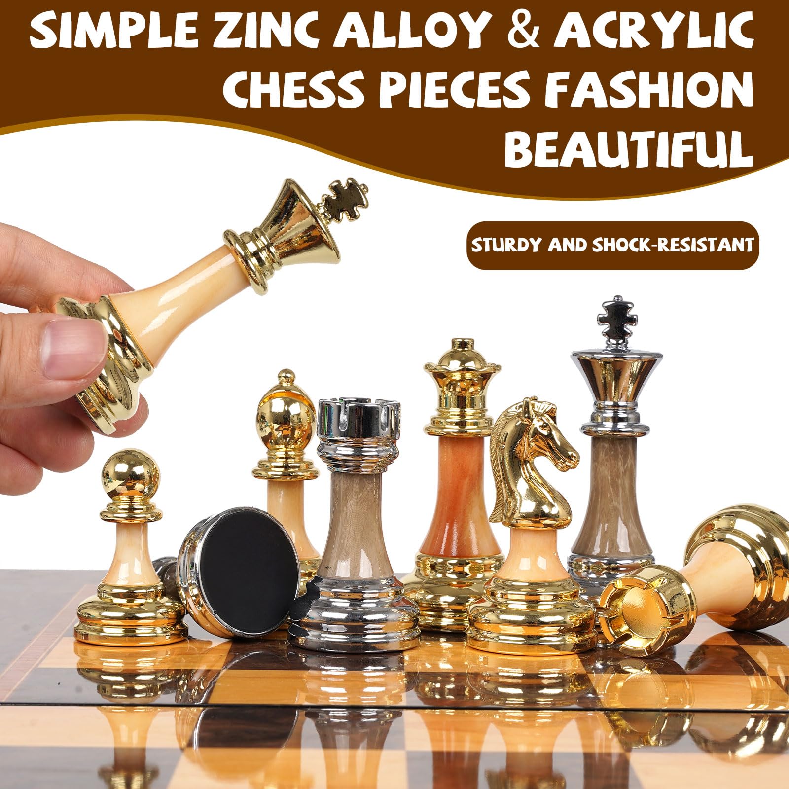 Kvintes wooden 17-inch folding chess board for easy setup