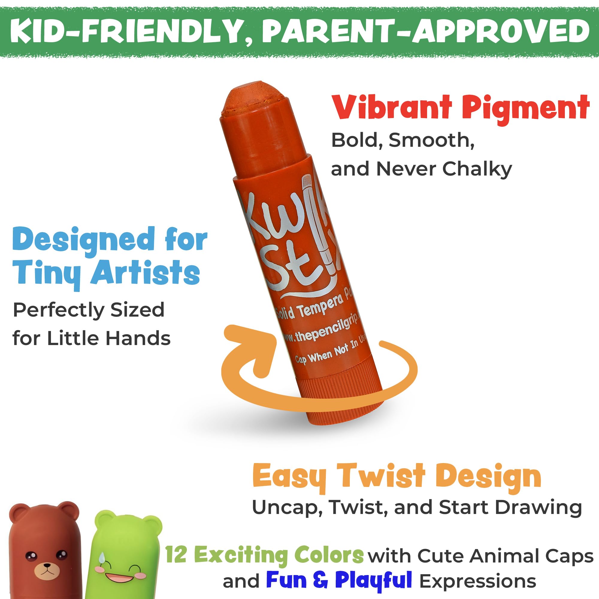 Kwik Stix Cuties require no cups or brushes for painting.