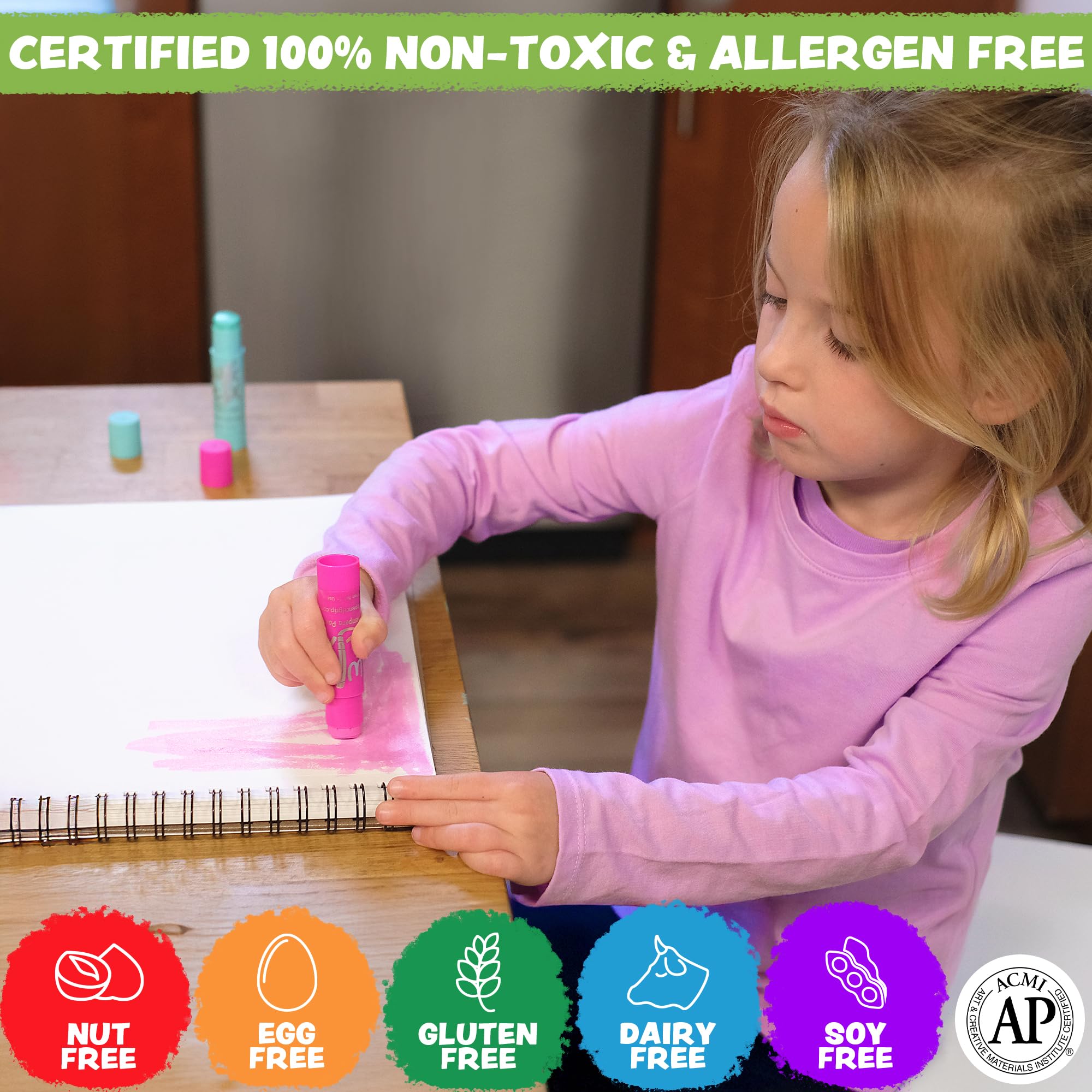Kwik Stix Cuties washable formula cleans easily from hands.