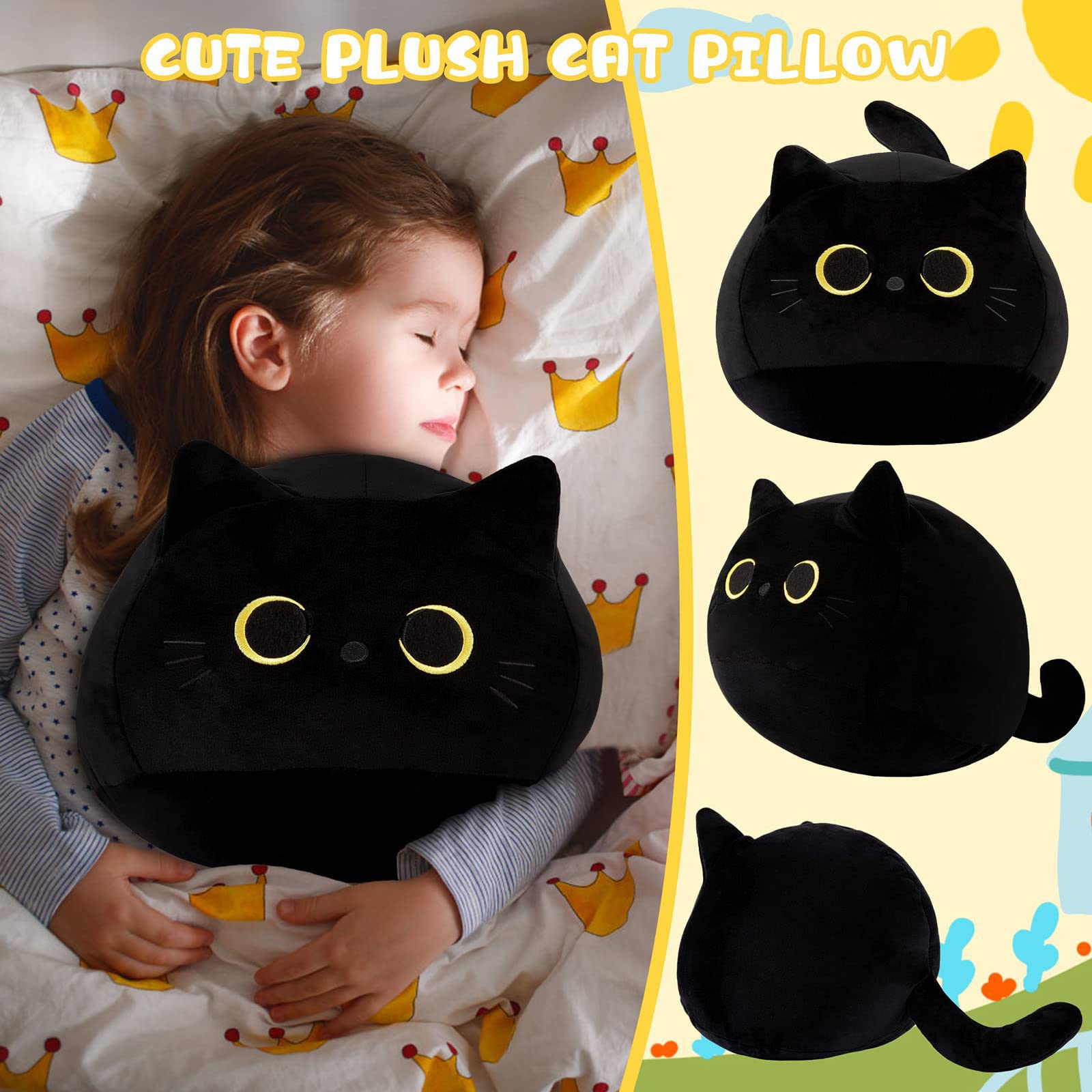 KWQBWQF Black Cat Plush Toy hug-size ideal for cozy cuddling.