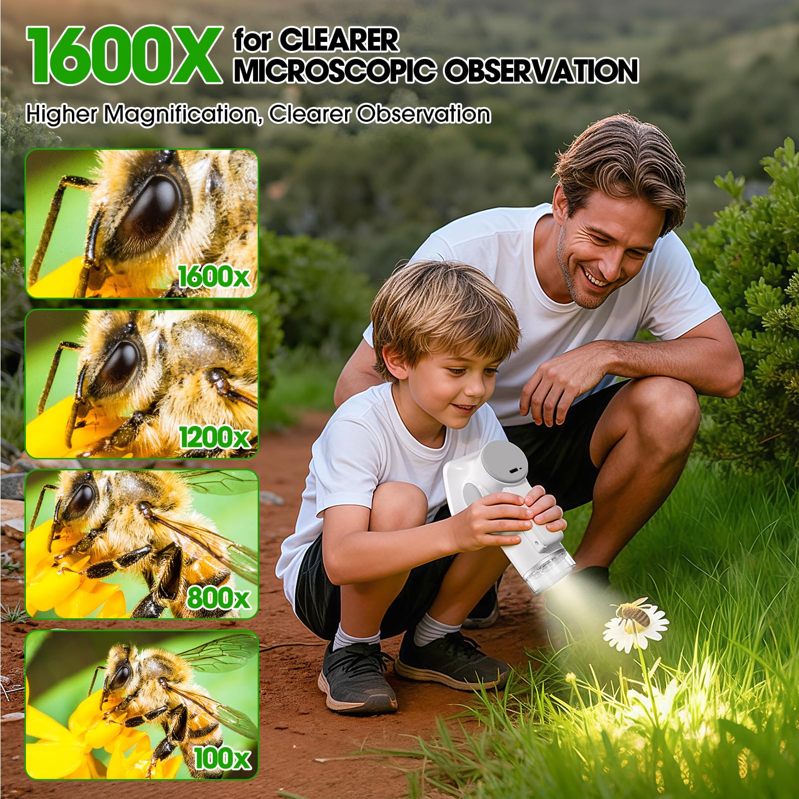 Kychant microscope with 1600X magnification lets kids explore textures.