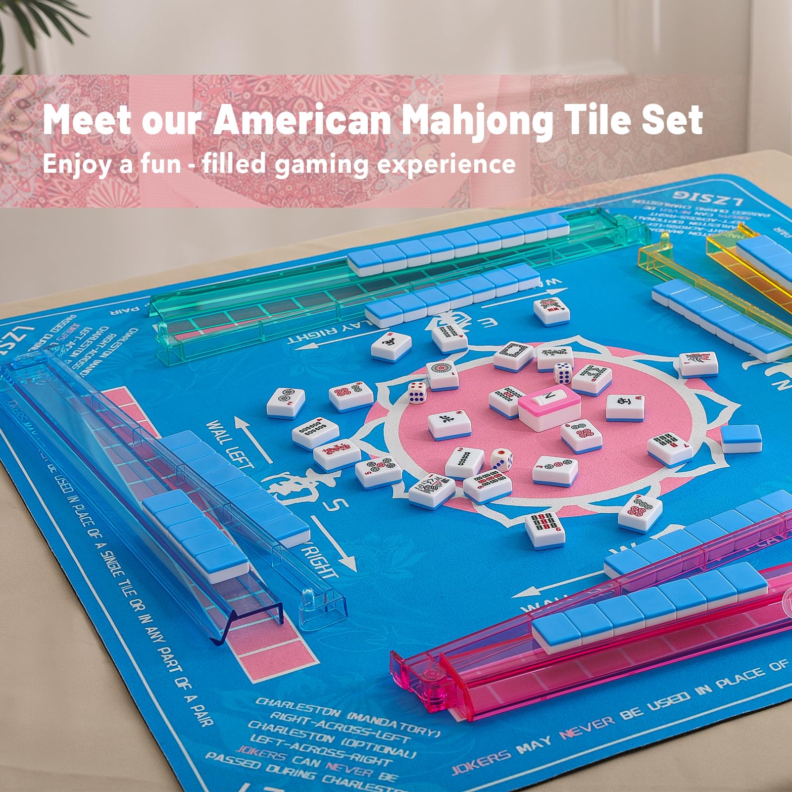 Kyerlish pink bohemian carrying bag keeps the mahjong set organized on the go.