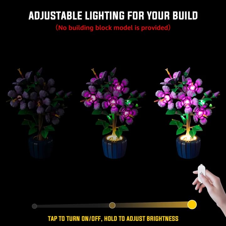 Kyglaring LED light kit—easy installation with guides for Lego Hibiscus 10372.