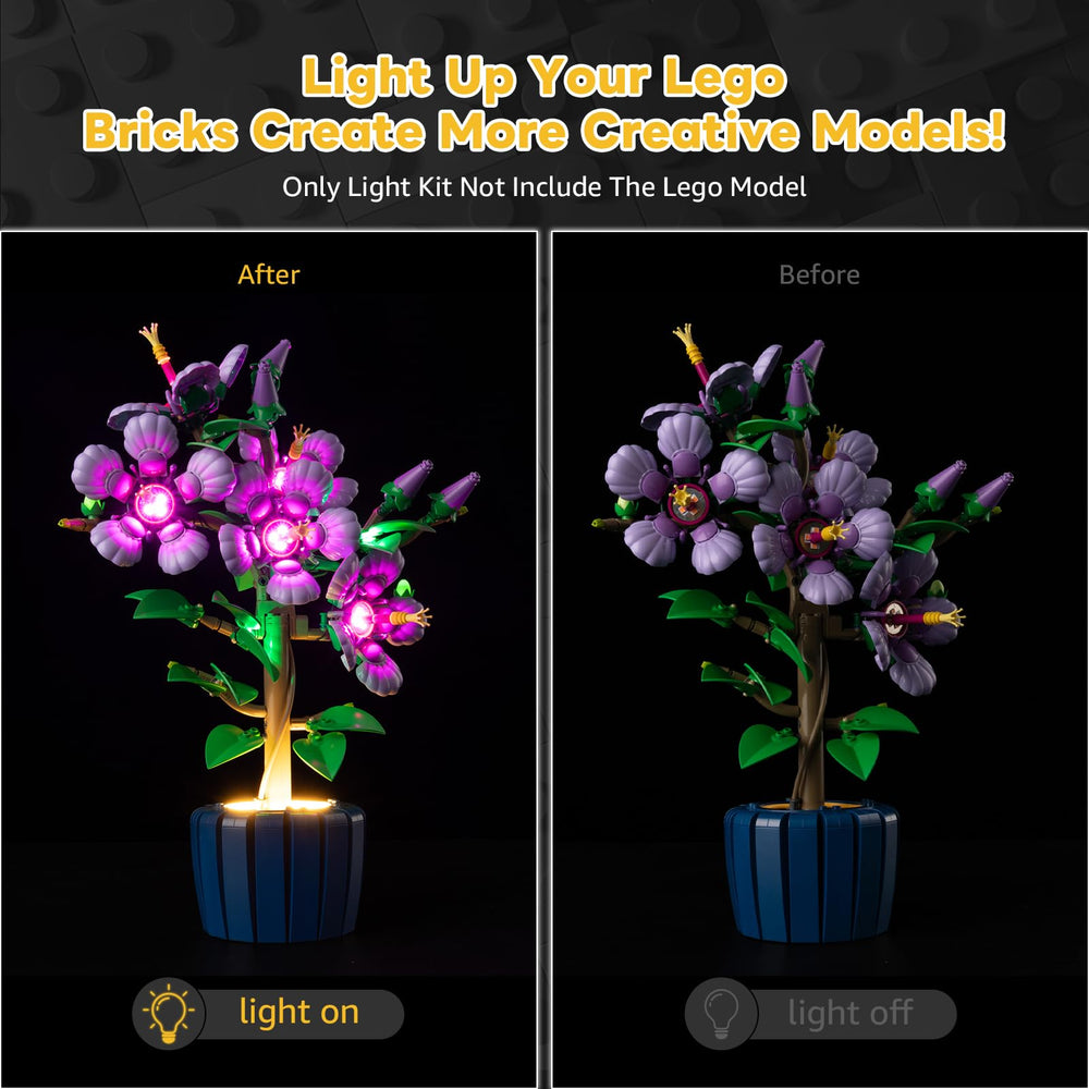 Kyglaring USB-powered lights for Lego Hibiscus 10372, flexible placement.