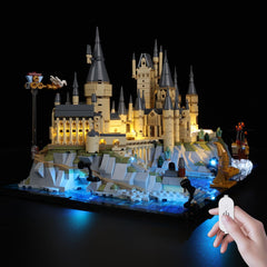 Kyglaring LED light kit for LEGO Hogwarts Castle 76419 front view with subtle display glow