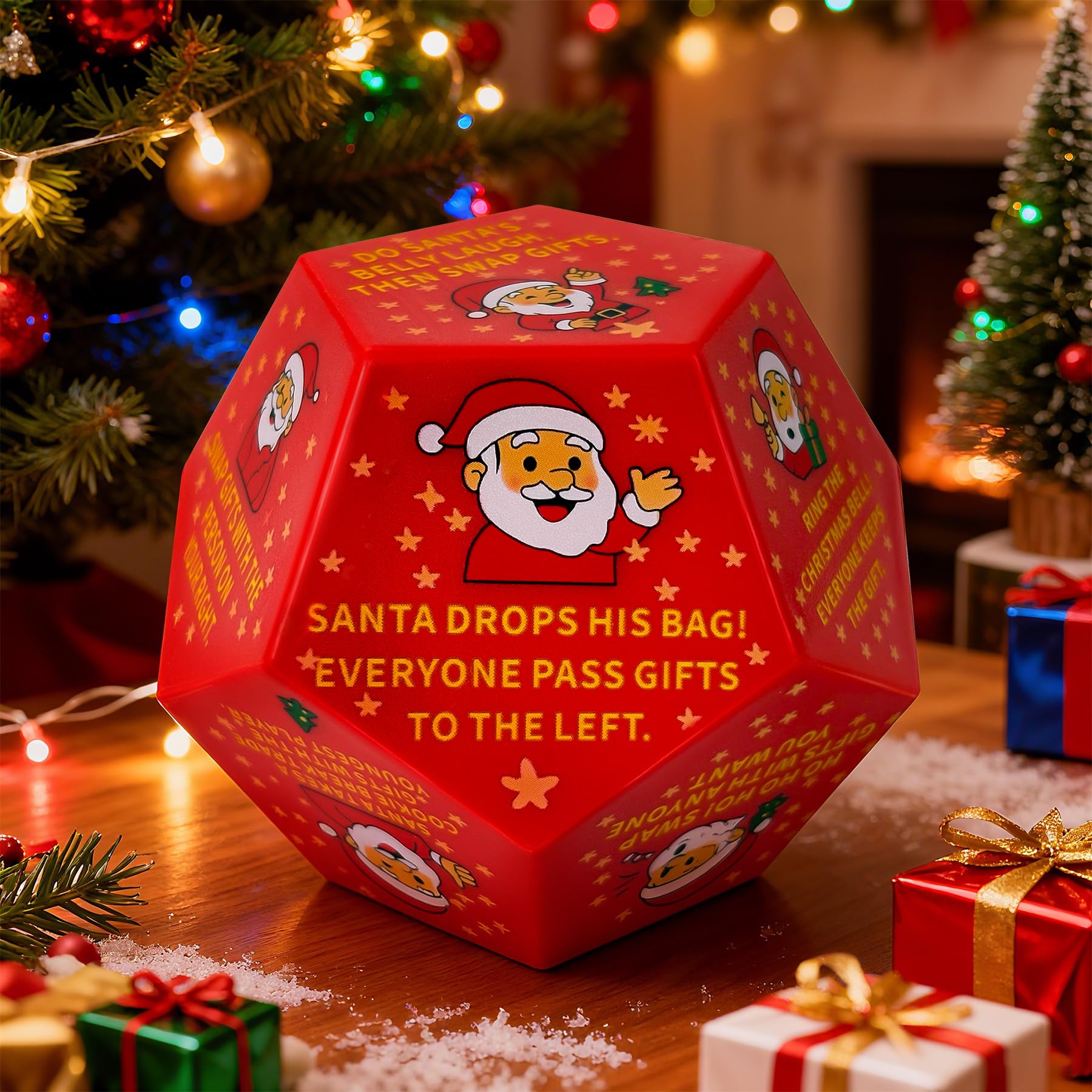 kykake red Santa dice top view for festive gift exchanges