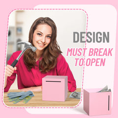Kypeeka pink piggy bank being opened with hammer after reaching savings goal.