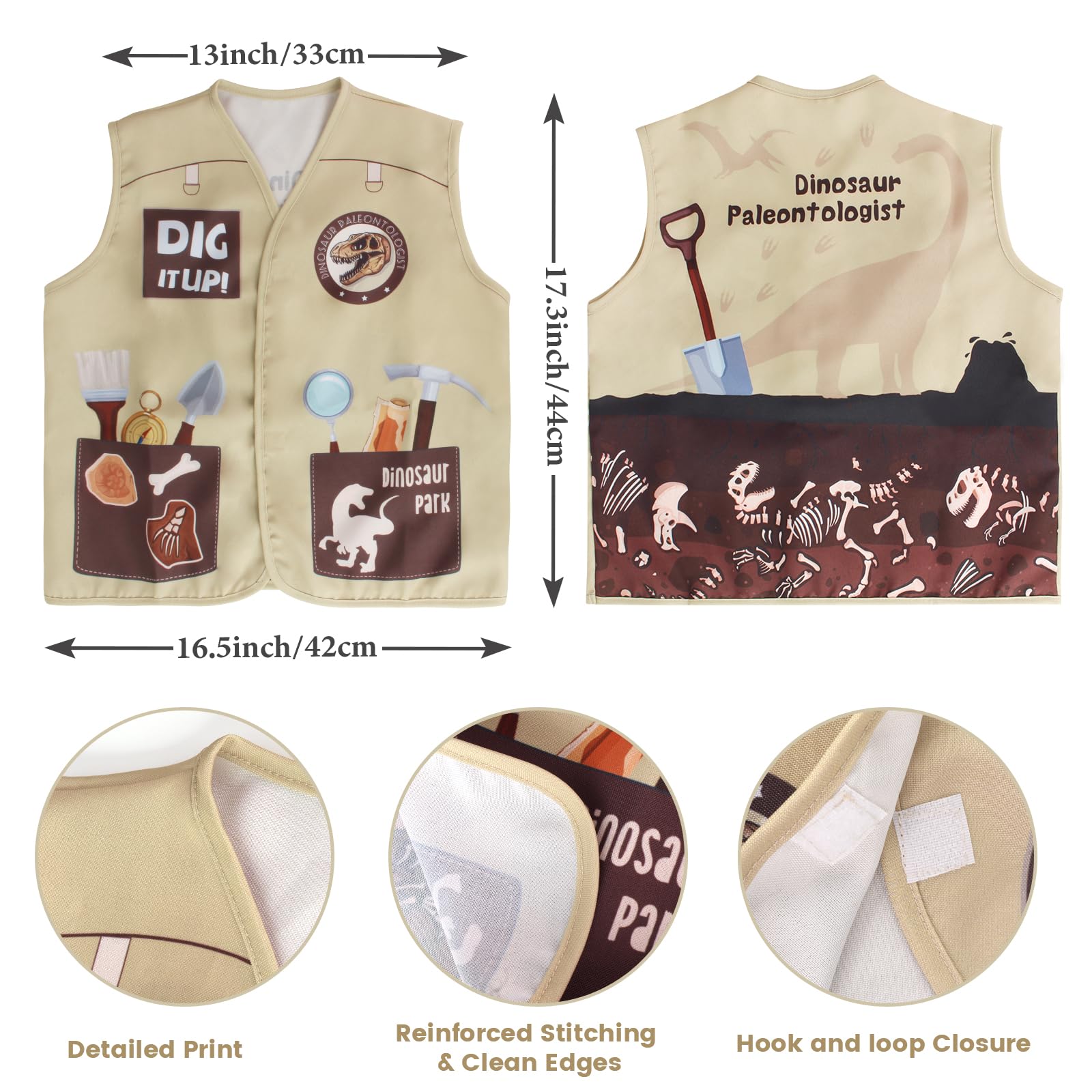 Kyson explorer vest offers comfortable, adjustable wear for long pretend play.