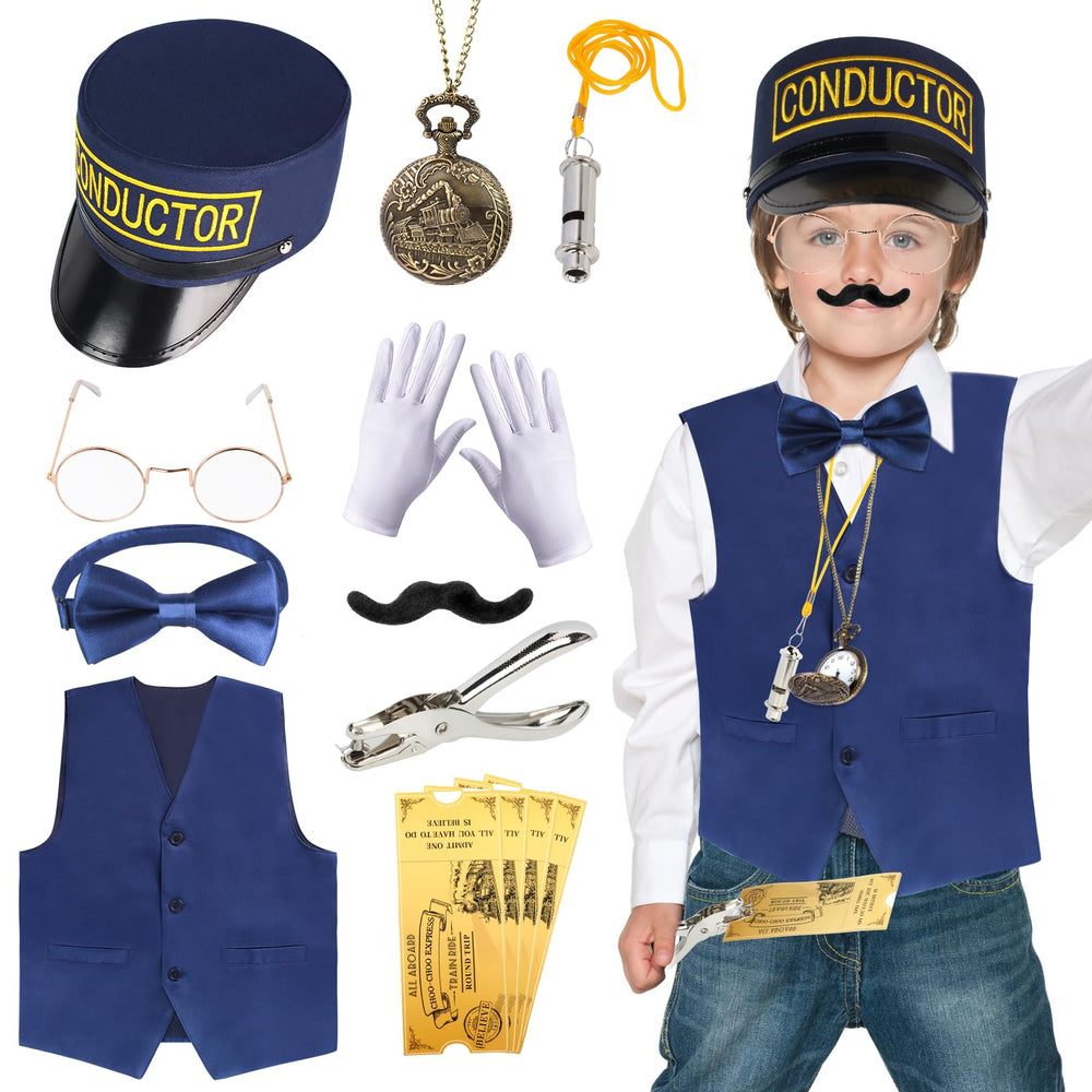 Kyson kids train conductor costume vest and hat for immersive dress-up play.