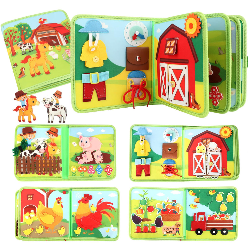 Kyteazr Busy Book farm horse riding page boosts fine motor skills for toddlers.