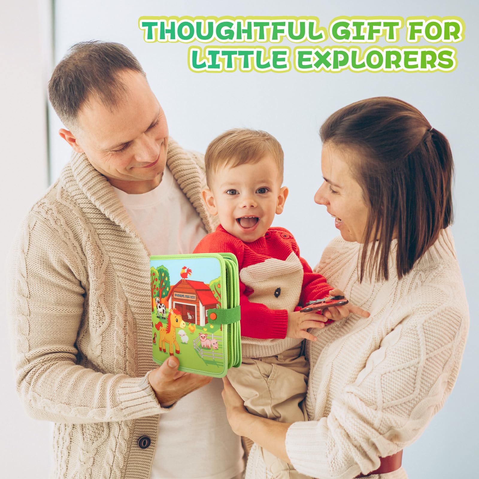 Kyteazr Busy Book strengthens hand-eye coordination through varied activities.