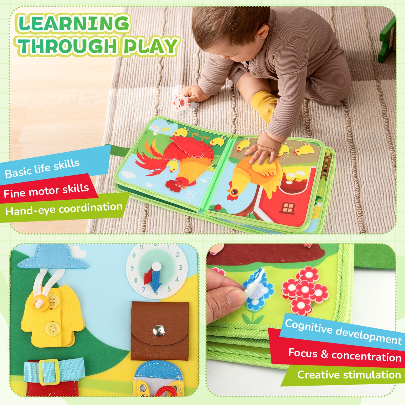 Kyteazr Busy Book portable design ideal for travel and on-the-go learning.