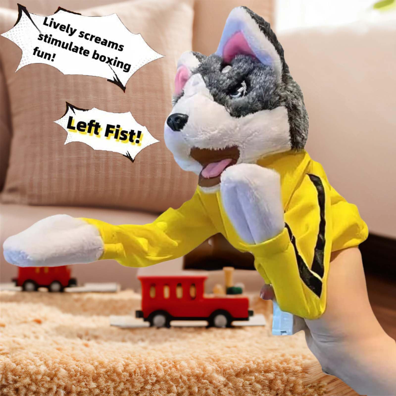 KYWYOYOU Kung Fu Husky puppet side view showcasing durable design for repeated play