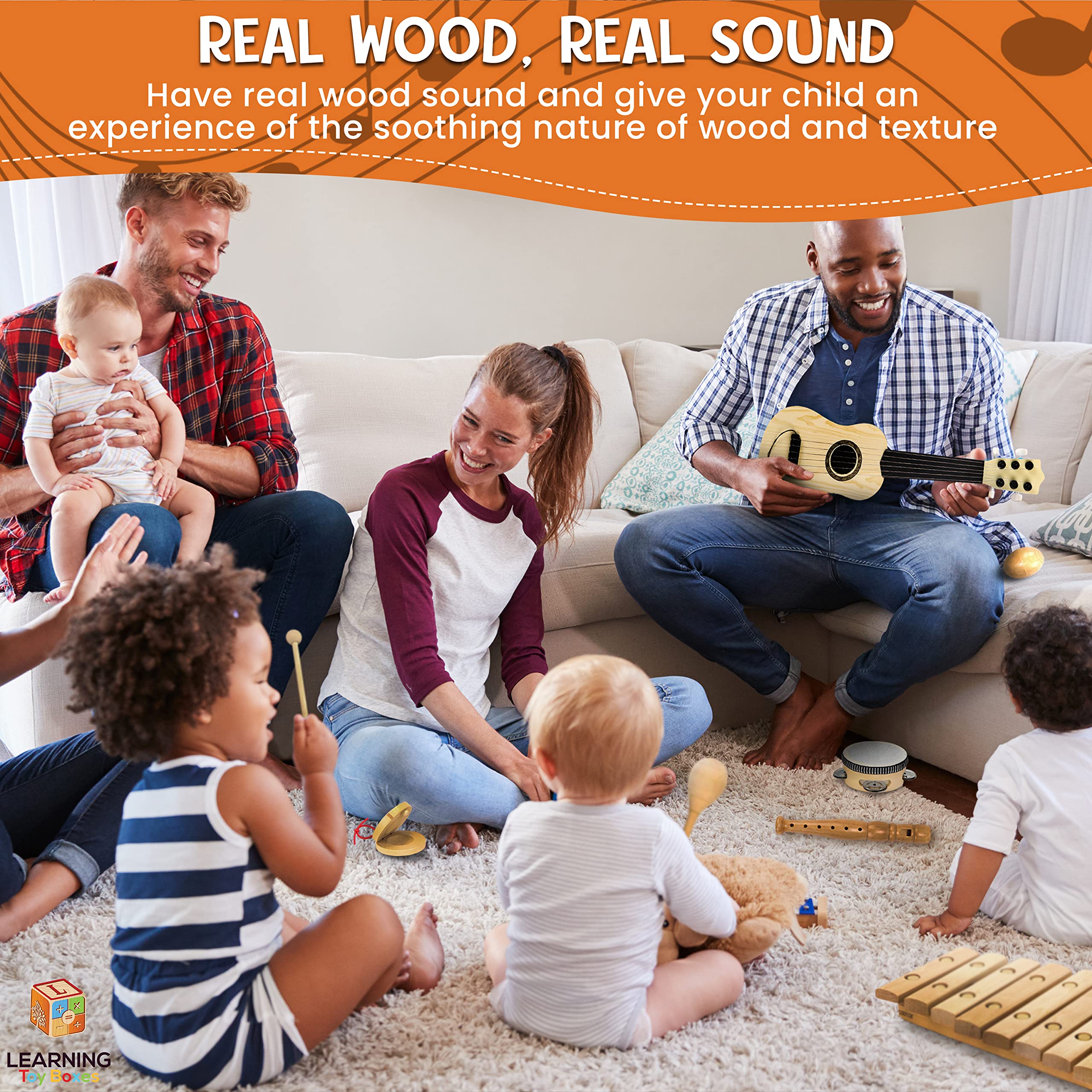L Learning Toy Boxes mini guitar introduces simple strumming for little hands