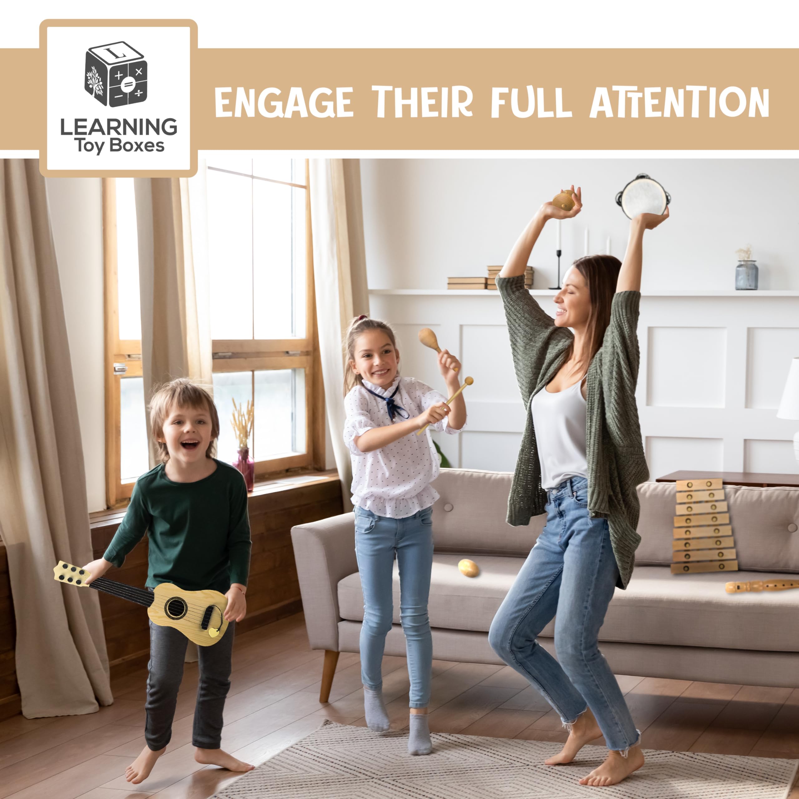 L Learning Toy Boxes 7-piece wooden set highlights natural textures and tactile learning