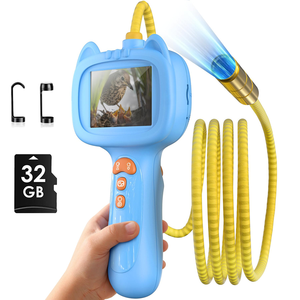 Laaguu borescope snake camera handheld blue for kids' outdoor exploration.