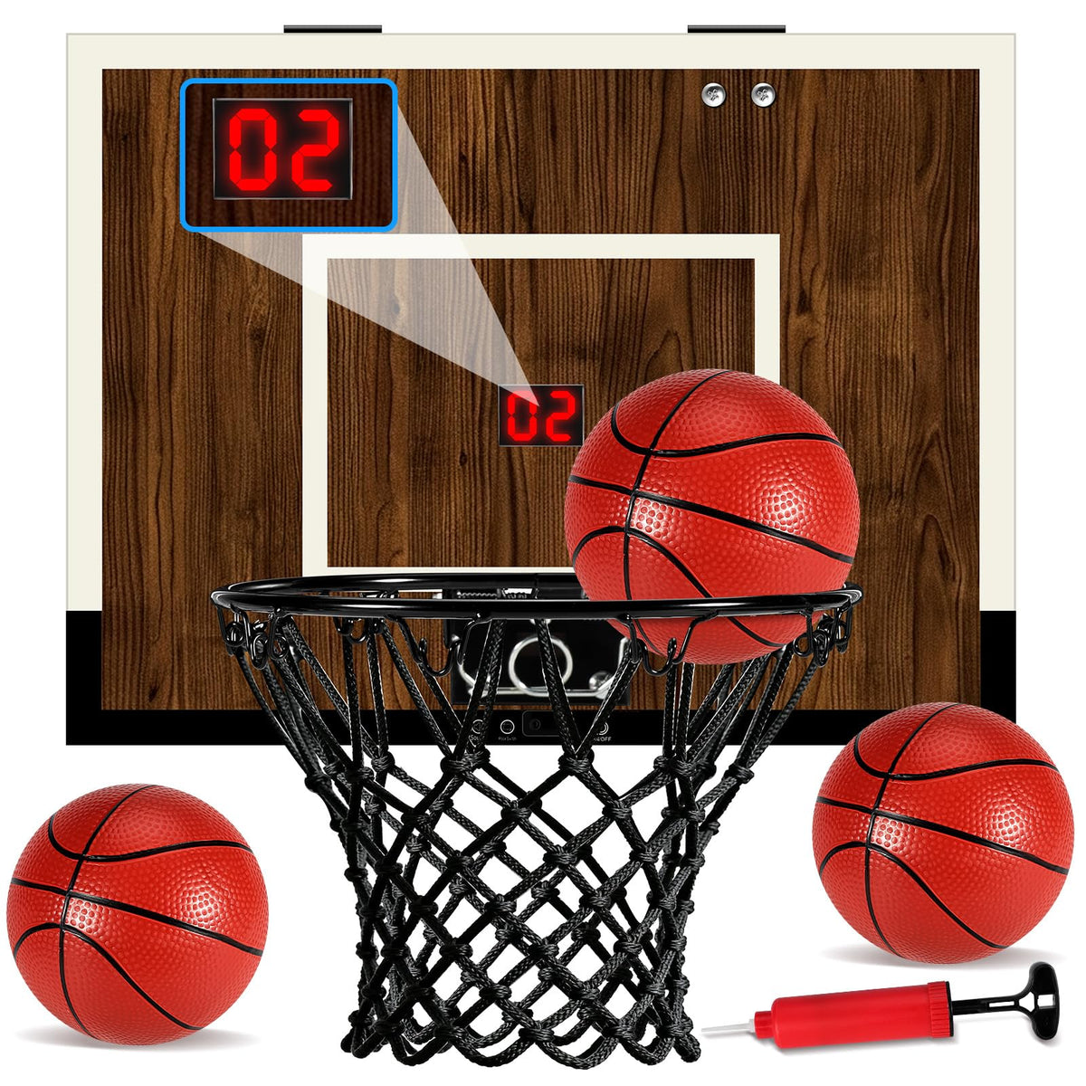 Laapee indoor basketball hoop on wood-finish wall mount for compact spaces.