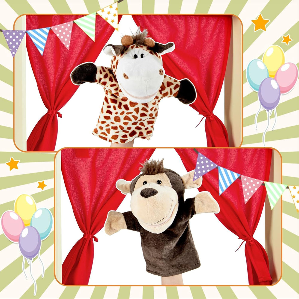 Monkey and deer plush puppets included for imaginative performances with Labebe theater