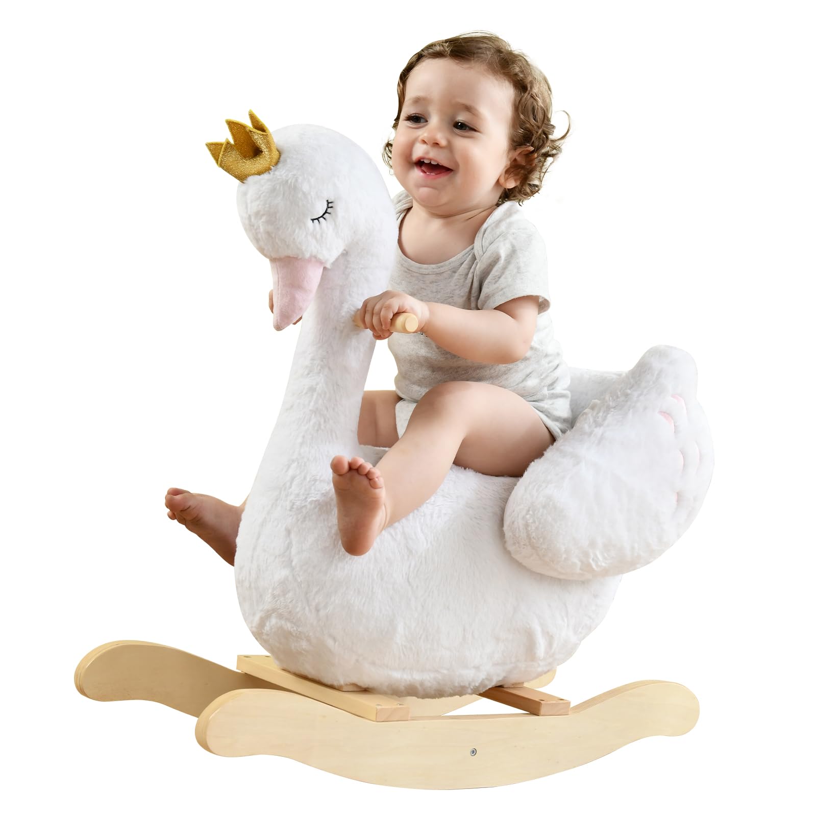 Labebe Kids Rocking Horse White Swan front view for gentle play and imagination