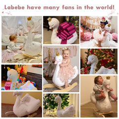 Labebe Kids Rocking Horse White Swan seat-belt view demonstrates secure rocking for toddlers