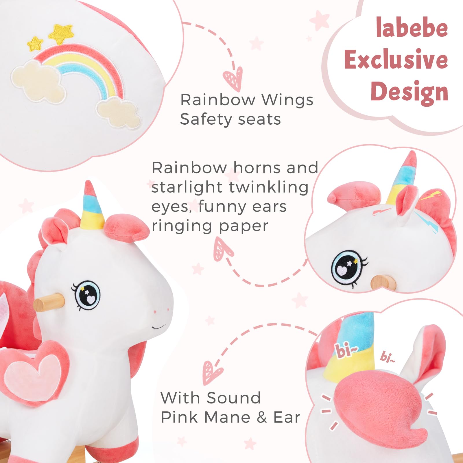 Labebe rocking horse on display in a nursery setting.
