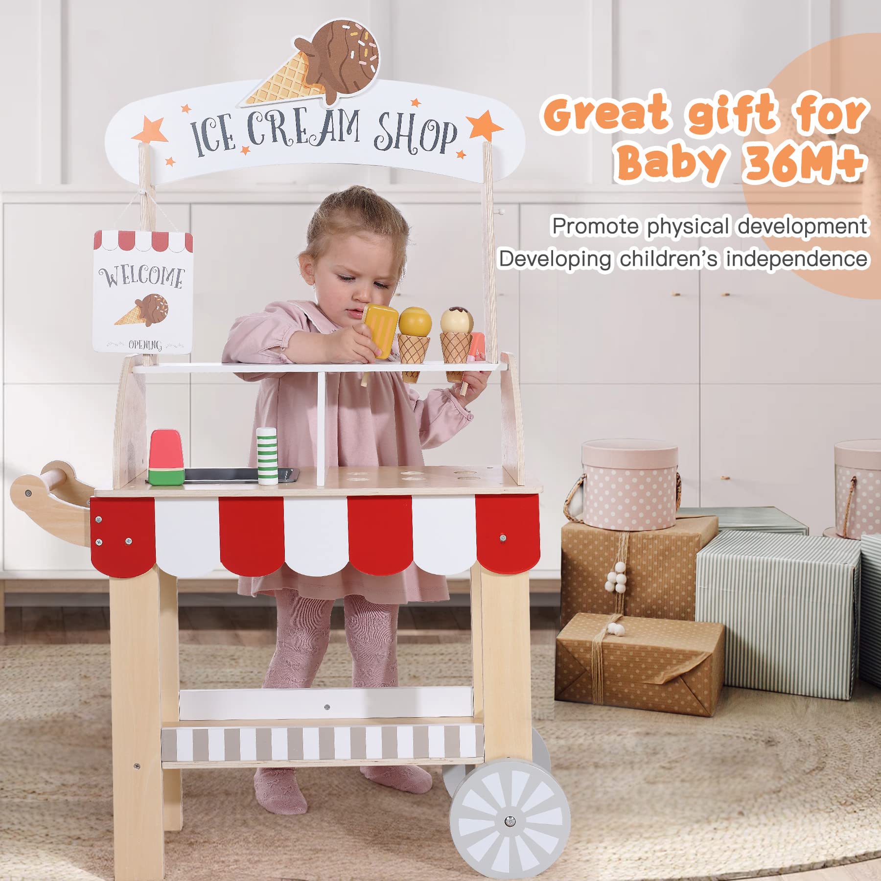 labebe thick wooden wheels ensure smooth, easy pushing around the home
