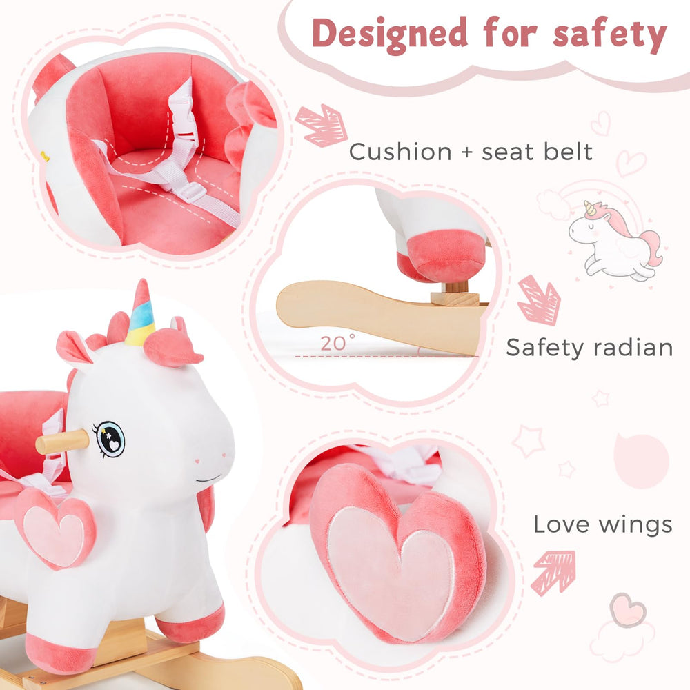 Close-up of Labebe unicorn rocker’s soft plush texture.
