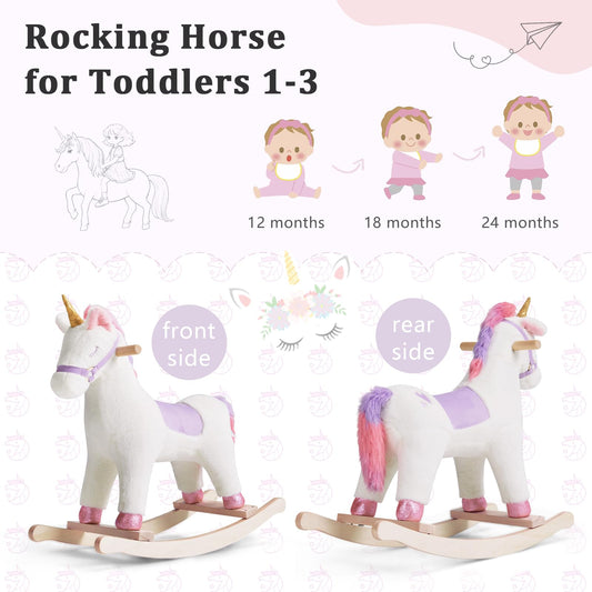 Labebe unicorn rocker plush emits realistic sounds when ears are squeezed