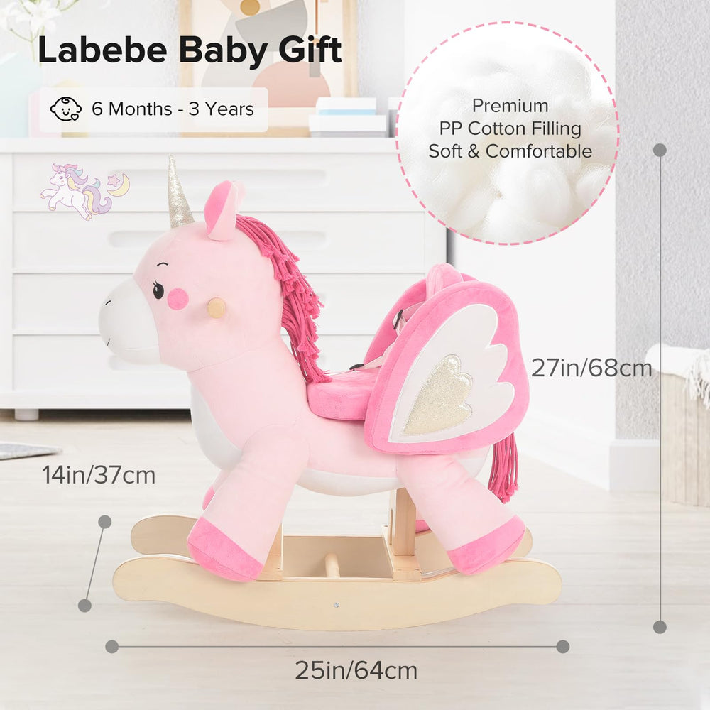 Labebe unicorn rocker plush softness and secure stitched seams