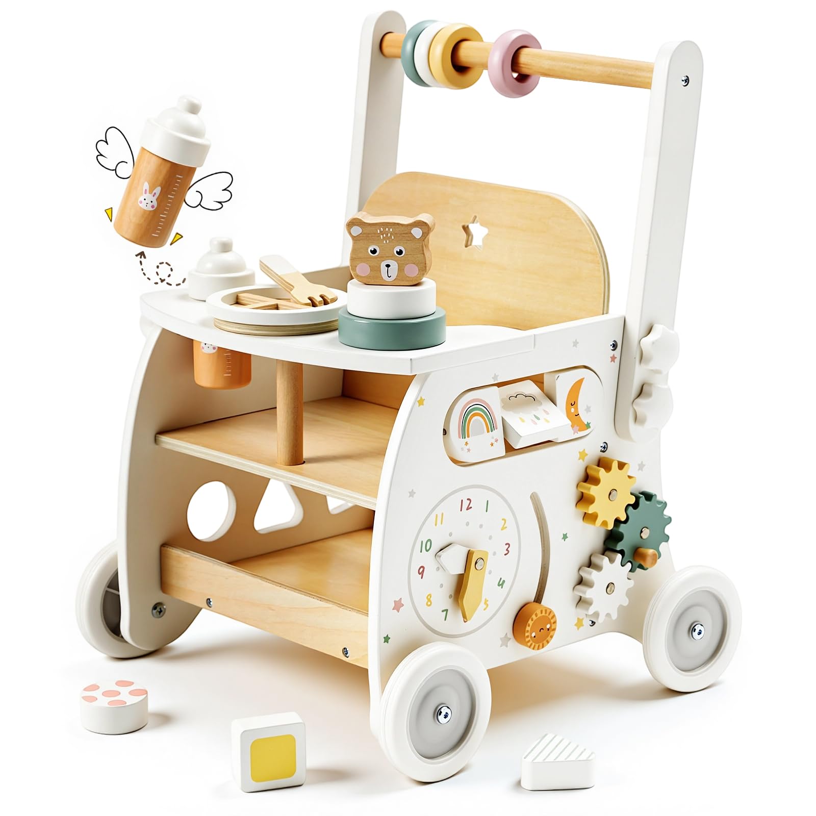 Labebe wooden baby walker front view shows sturdy construction for safe play