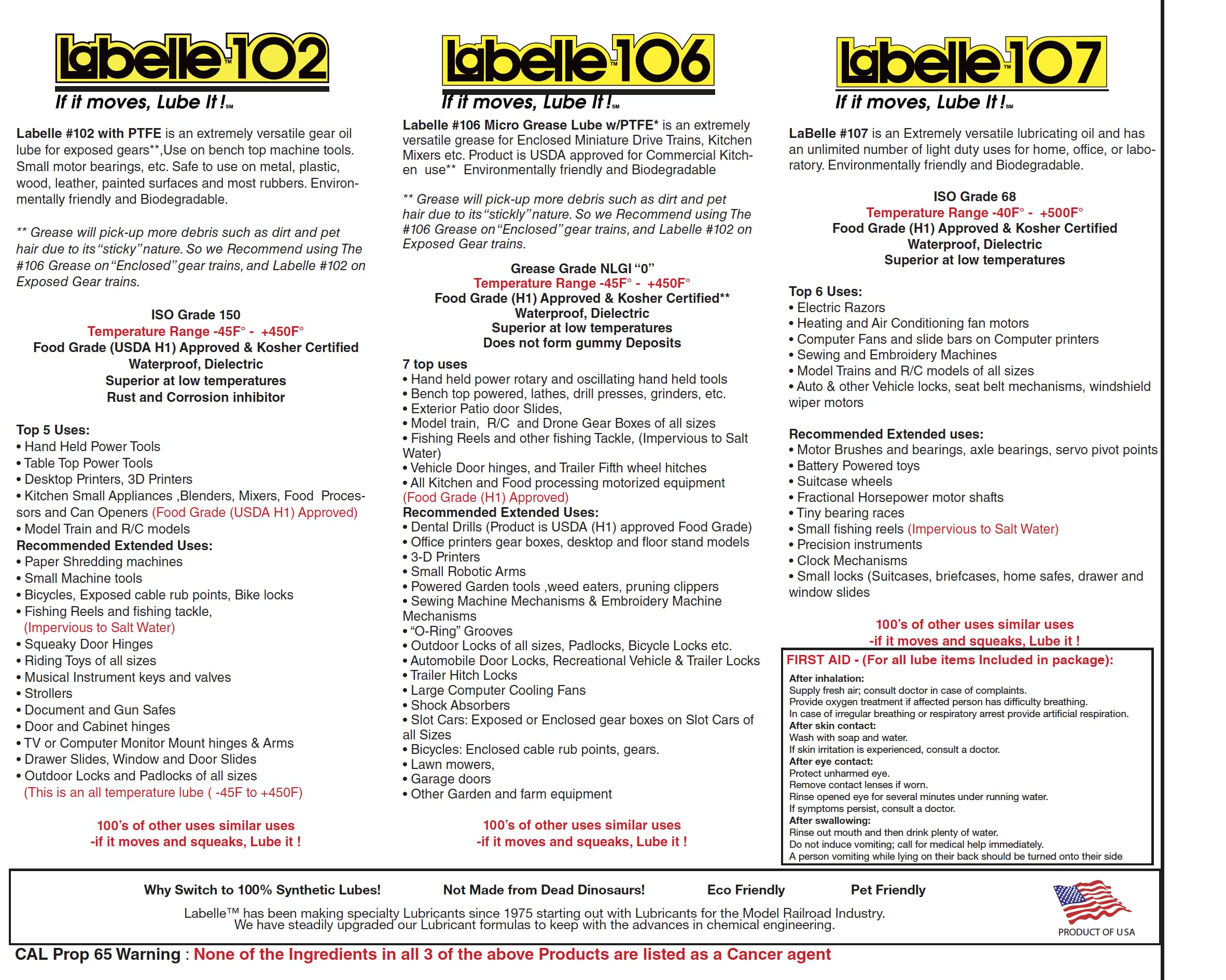 Labelle #102 gear oil for exposed gears and motor bearings